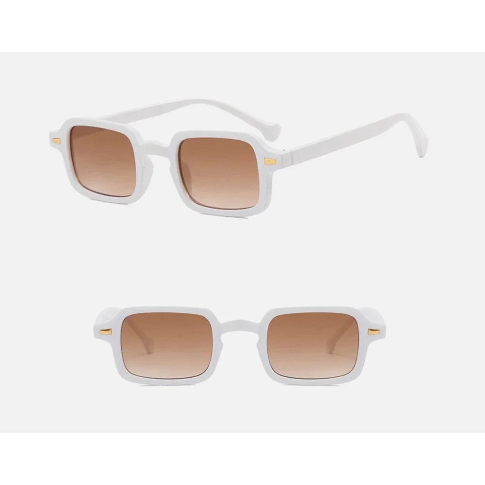 White Square Retro Sunglasses Brown Gradient Lens UV400 Protection 90s Style New